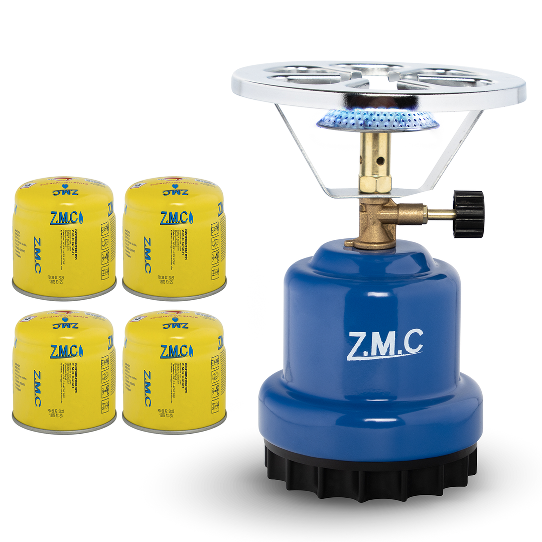 Z.M.C Campingkocher 1100 W | tragbarer Gaskocher &amp; Kohleanzünder für 190g Stechkartuschen, + optionale Gaskartuschen für Outdoor