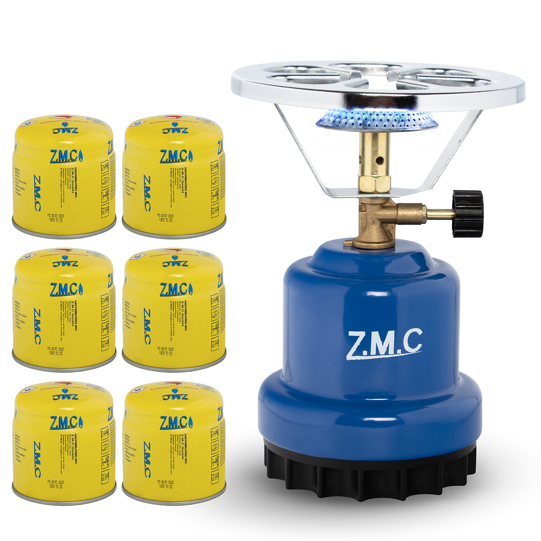 Z.M.C Campingkocher 1100 W | tragbarer Gaskocher &amp; Kohleanzünder für 190g Stechkartuschen, + optionale Gaskartuschen für Outdoor