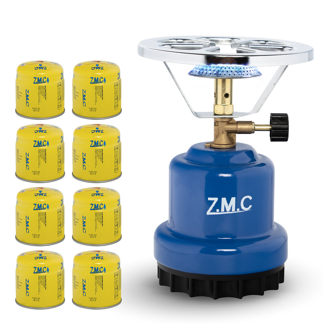 Z.M.C Campingkocher 1100 W | tragbarer Gaskocher &amp; Kohleanzünder für 190g Stechkartuschen, + optionale Gaskartuschen für Outdoor