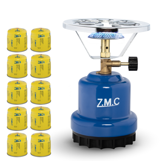 Z.M.C Campingkocher 1100 W | tragbarer Gaskocher &amp; Kohleanzünder für 190g Stechkartuschen, + optionale Gaskartuschen für Outdoor