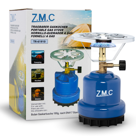 Z.M.C Campingkocher 1100 W | tragbarer Gaskocher &amp; Kohleanzünder für 190g Stechkartuschen, + optionale Gaskartuschen für Outdoor