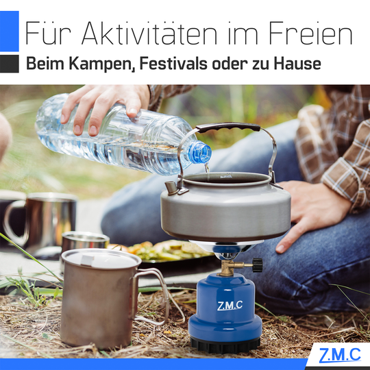Z.M.C Mini Campingkocher 1-flammig 1100 W | Kompakter Gaskocher &amp; Kohleanzünder für Camping, Festival &amp; Wandern, + optionale 190g Kartuschen