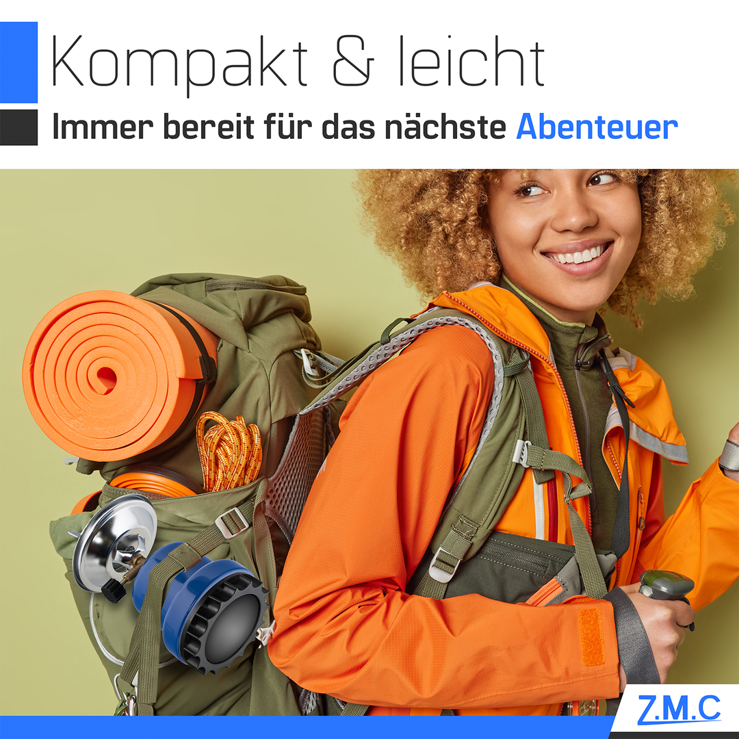 Z.M.C Mini Campingkocher 1-flammig 1100 W | Kompakter Gaskocher &amp; Kohleanzünder für Camping, Festival &amp; Wandern, + optionale 190g Kartuschen