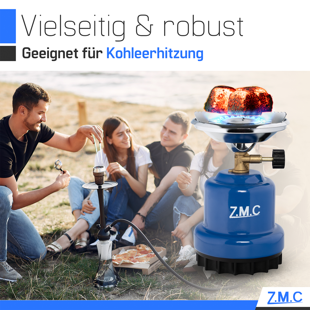 Z.M.C Mini Campingkocher 1-flammig 1100 W | Kompakter Gaskocher &amp; Kohleanzünder für Camping, Festival &amp; Wandern, + optionale 190g Kartuschen