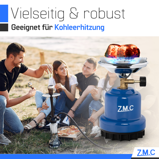 Z.M.C Mini Campingkocher 1-flammig 1100 W | Kompakter Gaskocher &amp; Kohleanzünder für Camping, Festival &amp; Wandern, + optionale 190g Kartuschen