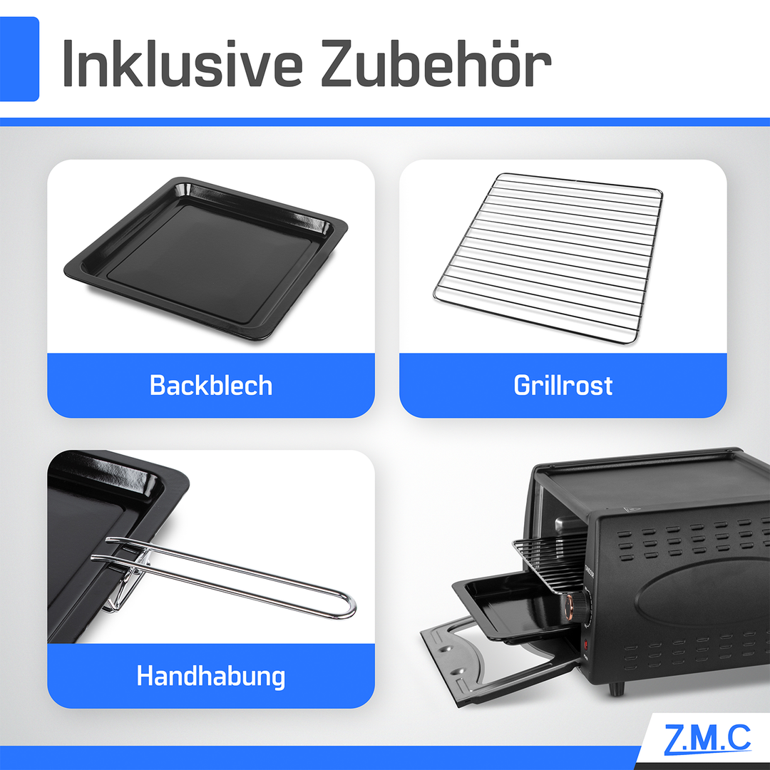 ZMC Mini Tandoor Backofen 2100W – 22L Minibackofen für Lahmacun, Pizza, Fladenbrot &amp; Naan | Kompakt &amp; leistungsstark | inkl. Grillrost &amp; Backblech | Ideal für Küche &amp; schnelles Aufheizen
