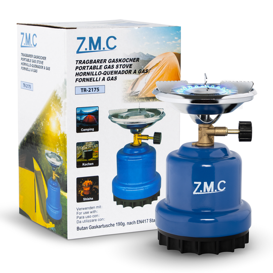 Z.M.C Mini Campingkocher 1-flammig 1100 W | Kompakter Gaskocher &amp; Kohleanzünder für Camping, Festival &amp; Wandern, + optionale 190g Kartuschen