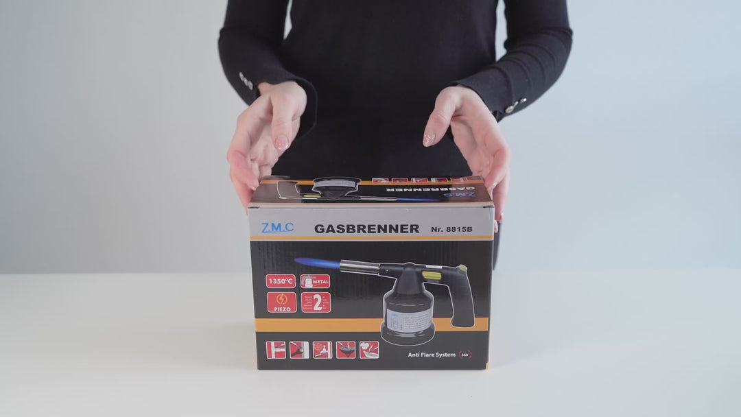 Z.M.C Gasbrenner 1,3 kW bis 1350°C mit Piezo-Zündung | Flambierbrenner &amp; Lötbrenner mit einstellbarer Flamme, + optionale Kartuschen