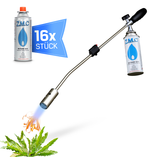 Z.M.C Unkrautbrenner 2,5 kW bis 1400 °C | Abflammgerät mit Piezo-Zündung &amp; einstellbarer Flamme, + optionale 227g Gaskartuschen