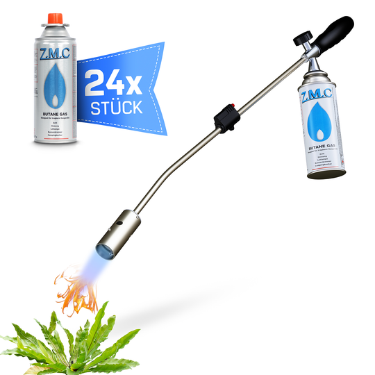 Z.M.C Unkrautbrenner 2,5 kW bis 1400 °C | Abflammgerät mit Piezo-Zündung &amp; einstellbarer Flamme, + optionale 227g Gaskartuschen