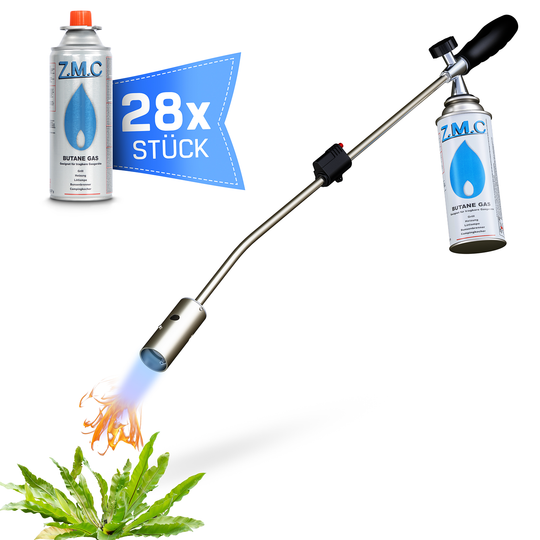Z.M.C Unkrautbrenner 2,5 kW bis 1400 °C | Abflammgerät mit Piezo-Zündung &amp; einstellbarer Flamme, + optionale 227g Gaskartuschen
