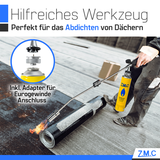 ZMC Unkrautvernichter 2,5 kW Unkrautbrenner + 330g Gaskartuschen, Abflammgerät mit Piezo-Zündung, einstellbarer Flammenleistung bis 1400 °C für Garten &amp; Gehwege
