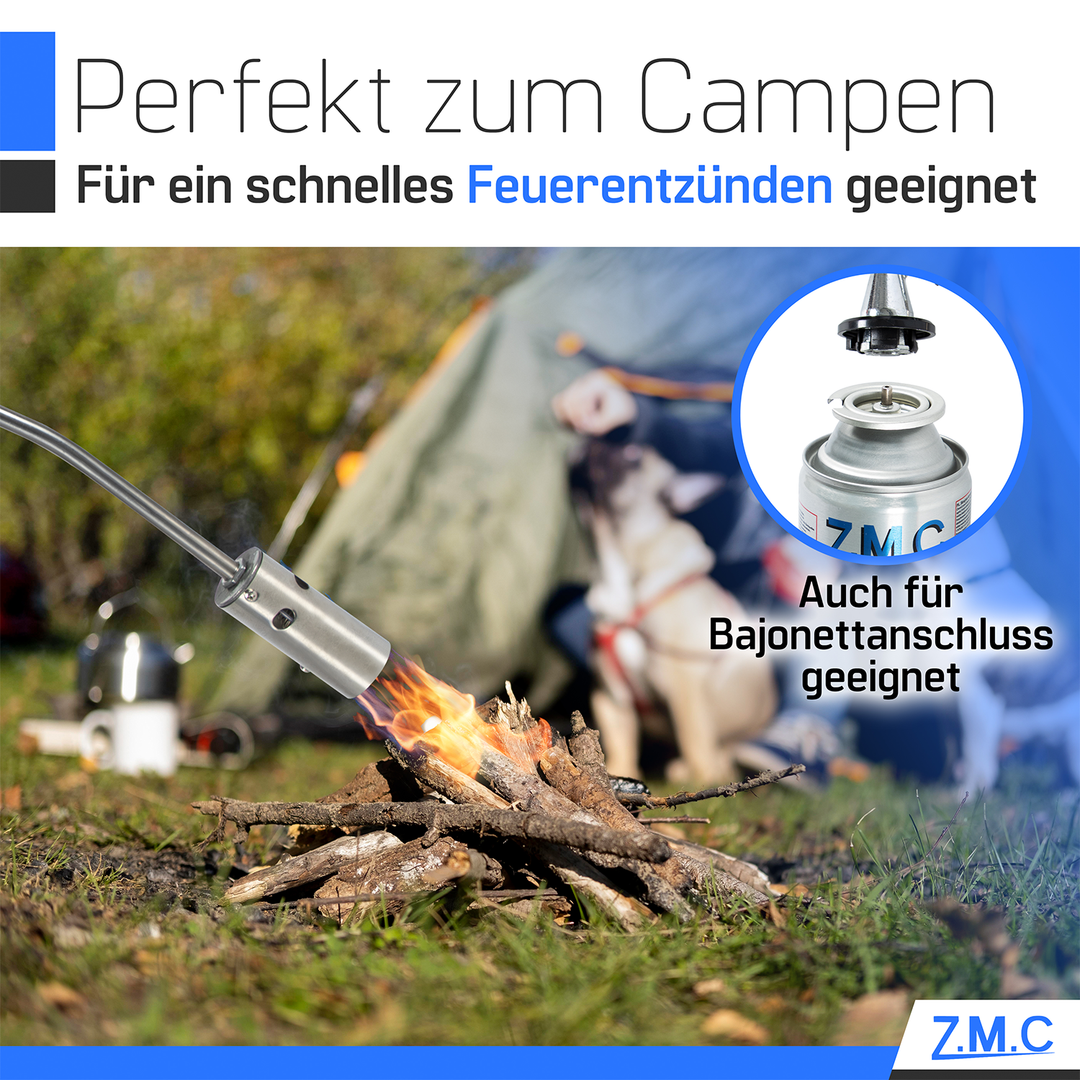 ZMC Unkrautvernichter 2,5 kW Unkrautbrenner + 330g Gaskartuschen, Abflammgerät mit Piezo-Zündung, einstellbarer Flammenleistung bis 1400 °C für Garten &amp; Gehwege