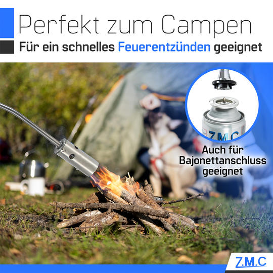 ZMC Unkrautvernichter 2,5 kW Unkrautbrenner + 330g Gaskartuschen, Abflammgerät mit Piezo-Zündung, einstellbarer Flammenleistung bis 1400 °C für Garten &amp; Gehwege