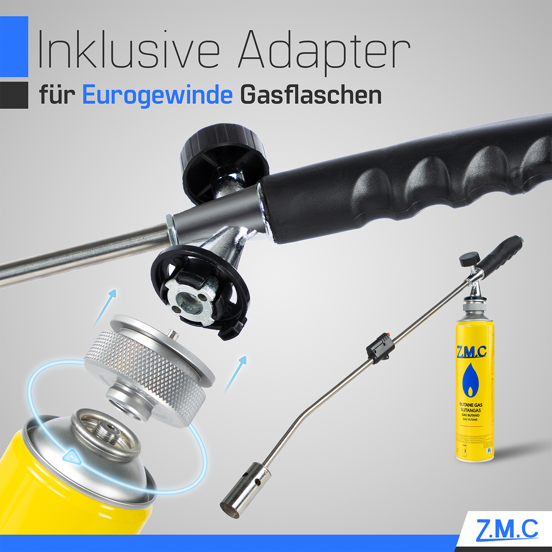 ZMC Unkrautvernichter 2,5 kW Unkrautbrenner + 330g Gaskartuschen, Abflammgerät mit Piezo-Zündung, einstellbarer Flammenleistung bis 1400 °C für Garten &amp; Gehwege