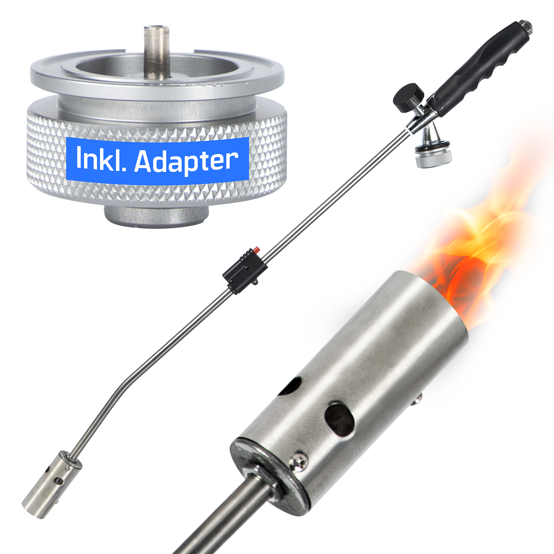 ZMC Unkrautvernichter 2,5 kW Unkrautbrenner + 330g Gaskartuschen, Abflammgerät mit Piezo-Zündung, einstellbarer Flammenleistung bis 1400 °C für Garten &amp; Gehwege