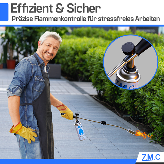 Z.M.C Unkrautbrenner 2,5 kW bis 1400 °C | Abflammgerät mit Piezo-Zündung &amp; einstellbarer Flamme, + optionale 227g Gaskartuschen