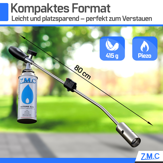 Z.M.C Unkrautbrenner 2,5 kW bis 1400 °C | Abflammgerät mit Piezo-Zündung &amp; einstellbarer Flamme, + optionale 227g Gaskartuschen