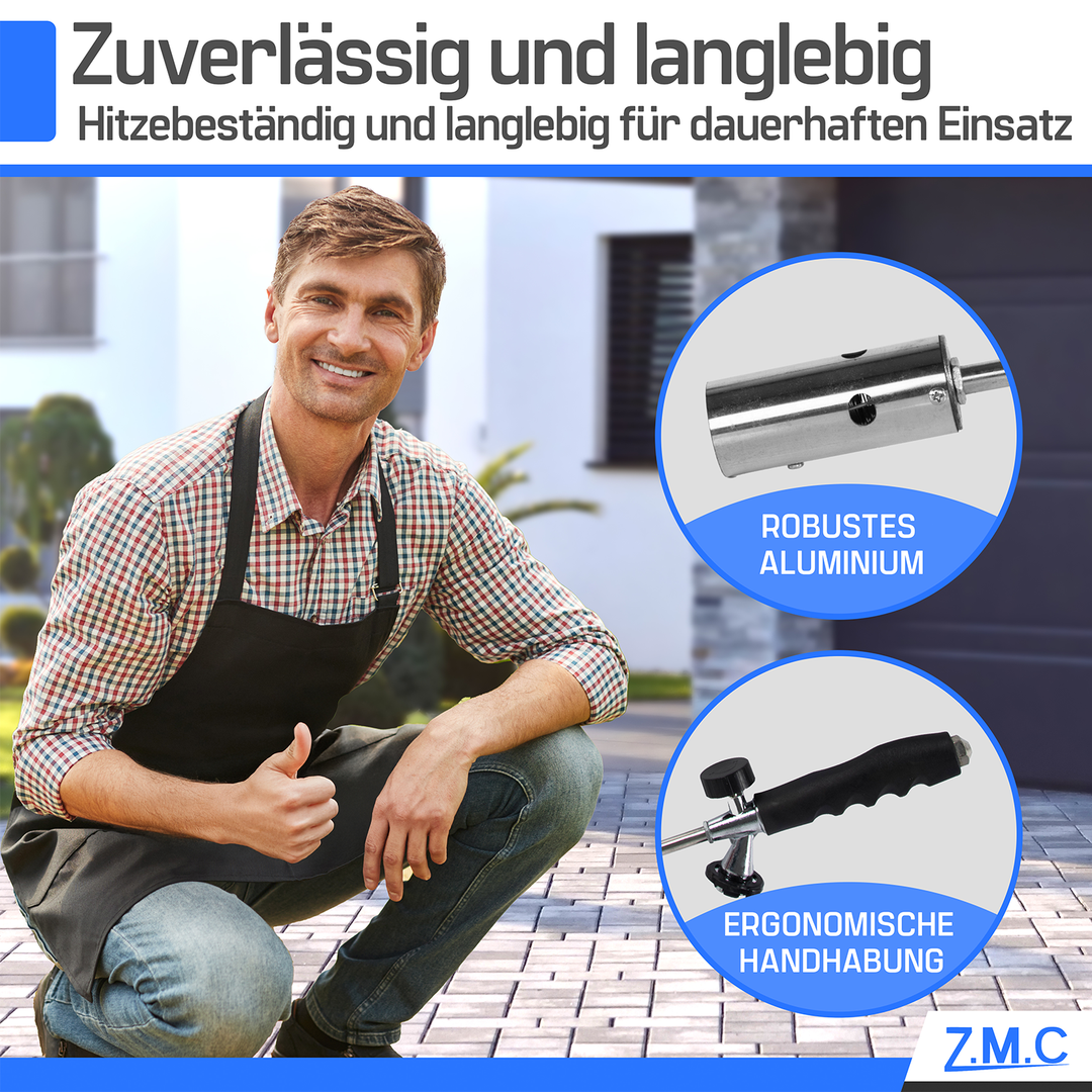 Z.M.C Unkrautbrenner 2,5 kW bis 1400 °C | Abflammgerät mit Piezo-Zündung &amp; einstellbarer Flamme, + optionale 227g Gaskartuschen
