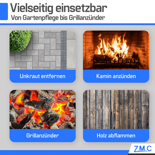 Z.M.C Unkrautbrenner 2,5 kW bis 1400 °C | Abflammgerät mit Piezo-Zündung &amp; einstellbarer Flamme, + optionale 227g Gaskartuschen