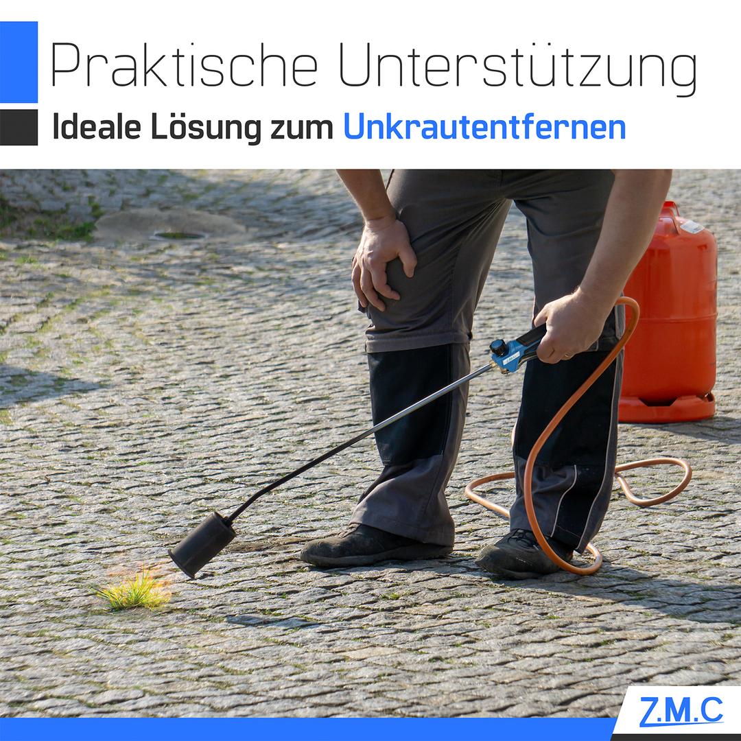 Z.M.C Unkrautbrenner 1850 °C Abflammgerät | 60 mm Brenner, 90 cm Rohr, 5 m Schlauch &amp; 2 Konterschlüssel für Garten &amp; Unkraut