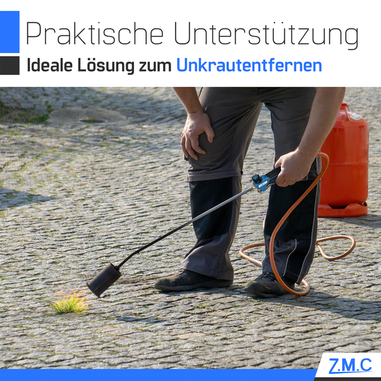 Z.M.C Unkrautbrenner 1850 °C Abflammgerät | 60 mm Brenner, 90 cm Rohr, 5 m Schlauch &amp; 2 Konterschlüssel für Garten &amp; Unkraut