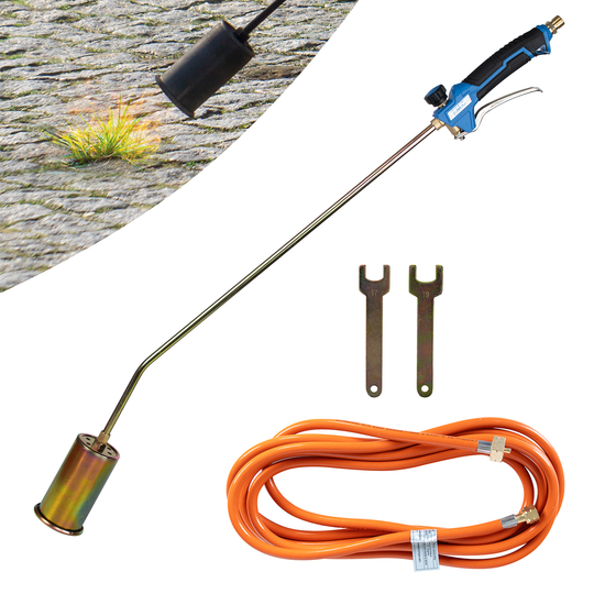 Z.M.C Unkrautbrenner 1850 °C Abflammgerät | 60 mm Brenner, 90 cm Rohr, 5 m Schlauch &amp; 2 Konterschlüssel für Garten &amp; Unkraut