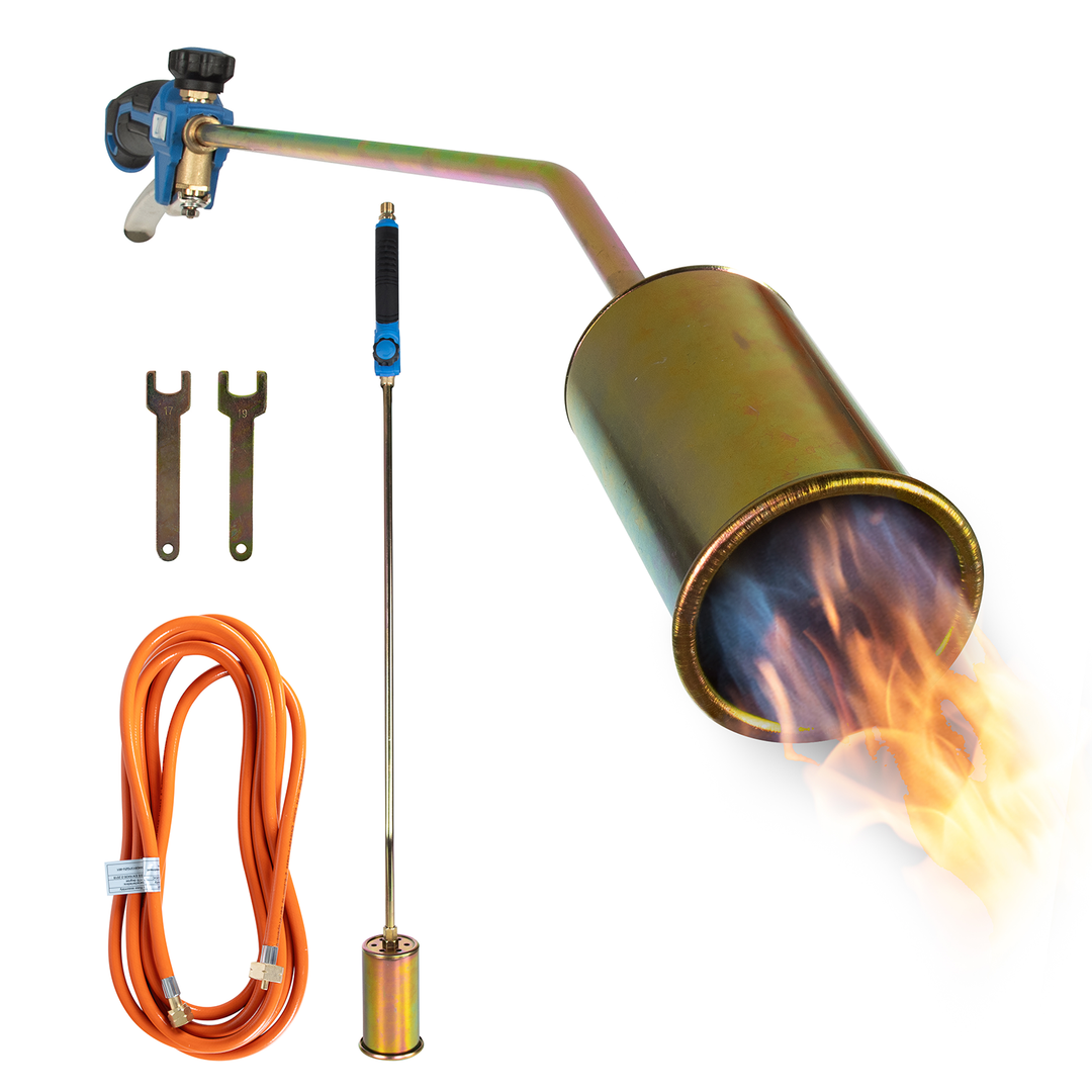 Z.M.C Unkrautbrenner 1850 °C Abflammgerät | 60 mm Brenner, 90 cm Rohr, 5 m Schlauch &amp; 2 Konterschlüssel für Garten &amp; Unkraut